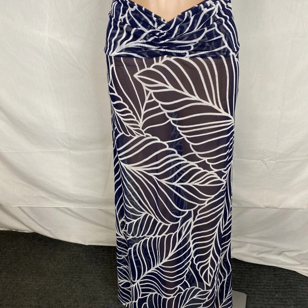 NEW DEVON WINDSOR Women's Akris Sheer Resort Skirt Navy Palm Print Size S